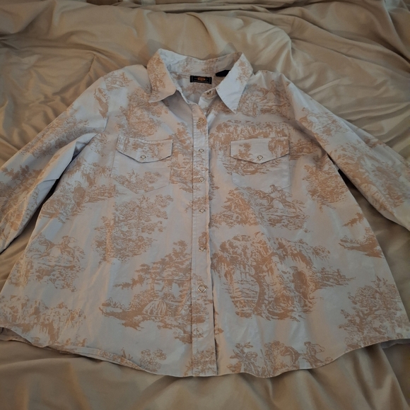 Route 66 Women's Baby Blue And Beige Patterned Shirt - Picture 3 of 9